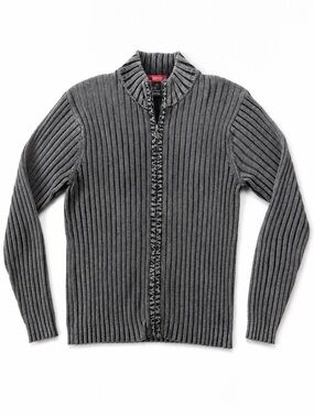 Buffalo David Bitton Charcoal Ribbed Zip Cardigan